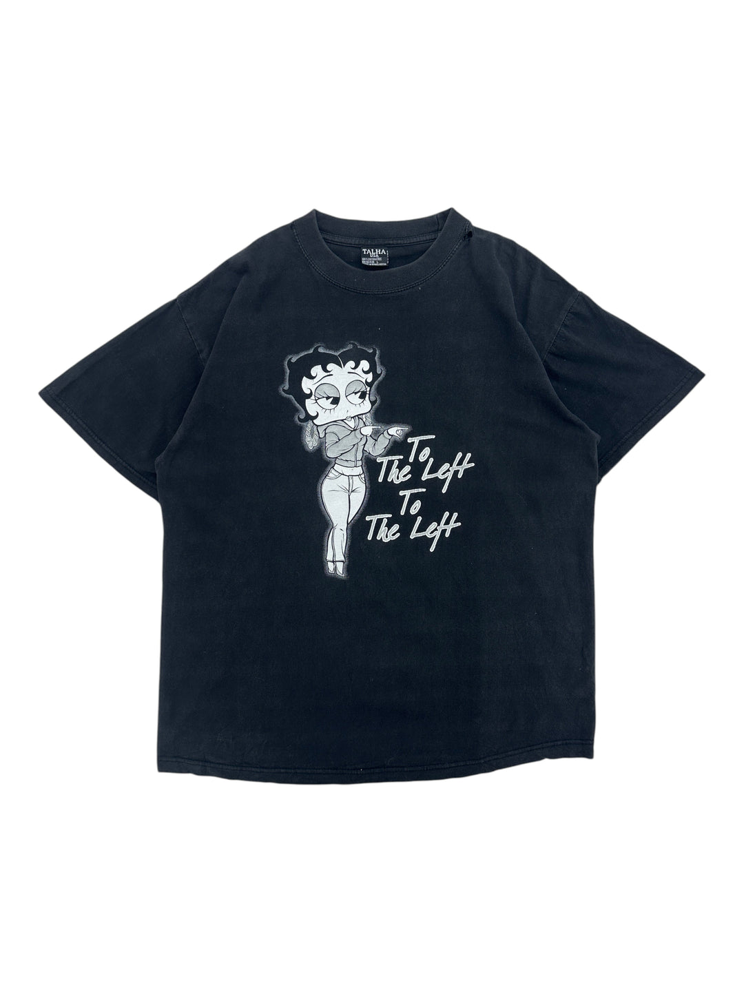 Exile Vintage black graphic t-shirt featuring Betty Boop pointing with the text To The Left To The Left