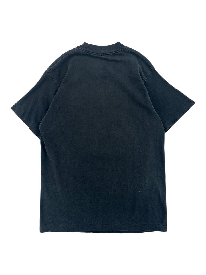 Back view of a vintage black Exile Vintage 1990s Green Bay Packers cotton t-shirt in size medium.