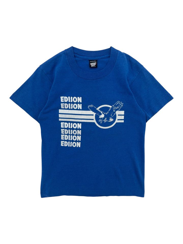 Exile Vintage blue 1980s or 1990s Edison Eagle graphic t-shirt in size XS with white screen-printed design