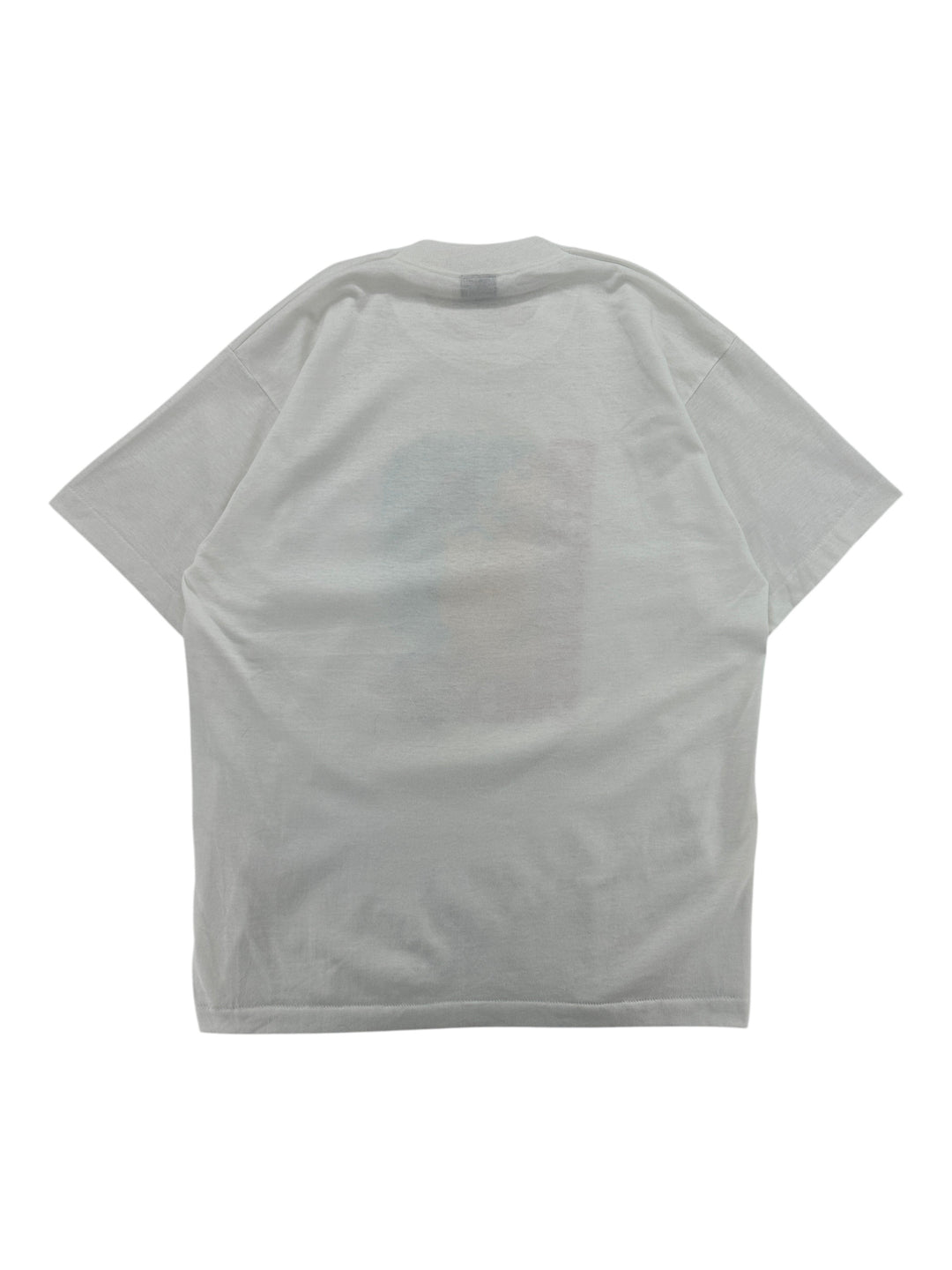 Back view of a white vintage 1990s Cheesasaurus Rex T-shirt from Exile Vintage, size XL.