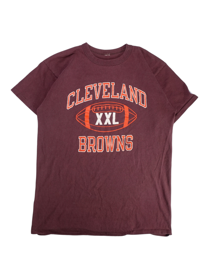 Exile Vintage 1980s Cleveland Browns maroon graphic t-shirt with orange football print in size 2XL