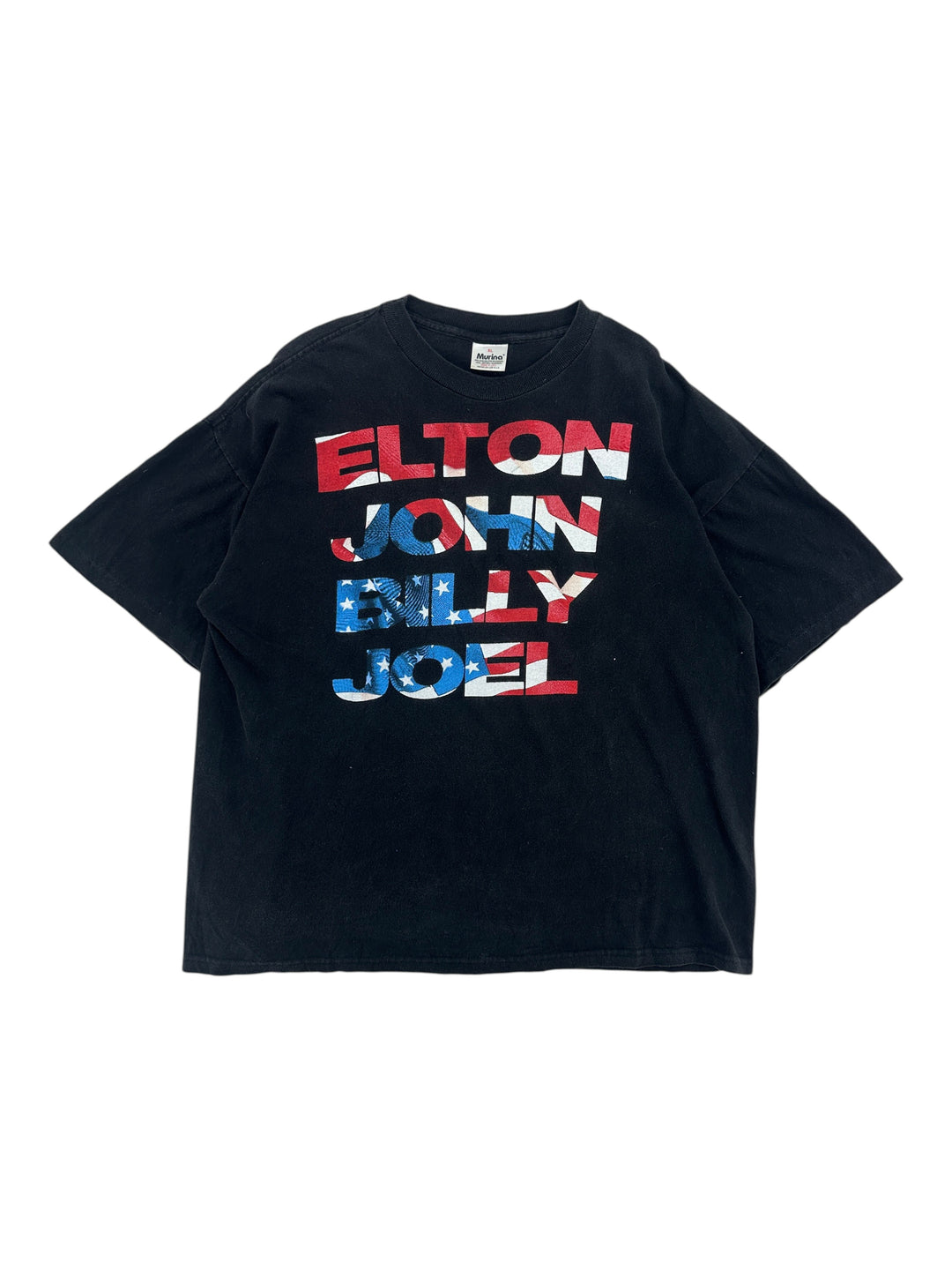 Exile Vintage black 1990s Elton John and Billy Joel tour t-shirt with red, white, and blue graphic print, size XL