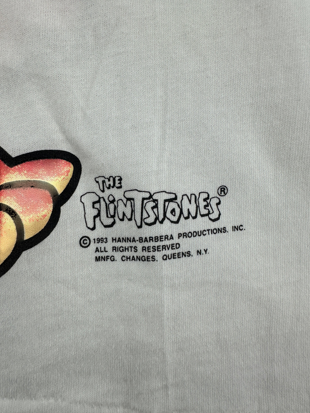Exile Vintage 1993 The Flintstones copyright print on a white cotton t-shirt