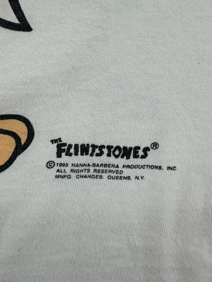 Exile Vintage 1993 The Flintstones Hanna-Barbera copyright print detail on a vintage white cotton t-shirt
