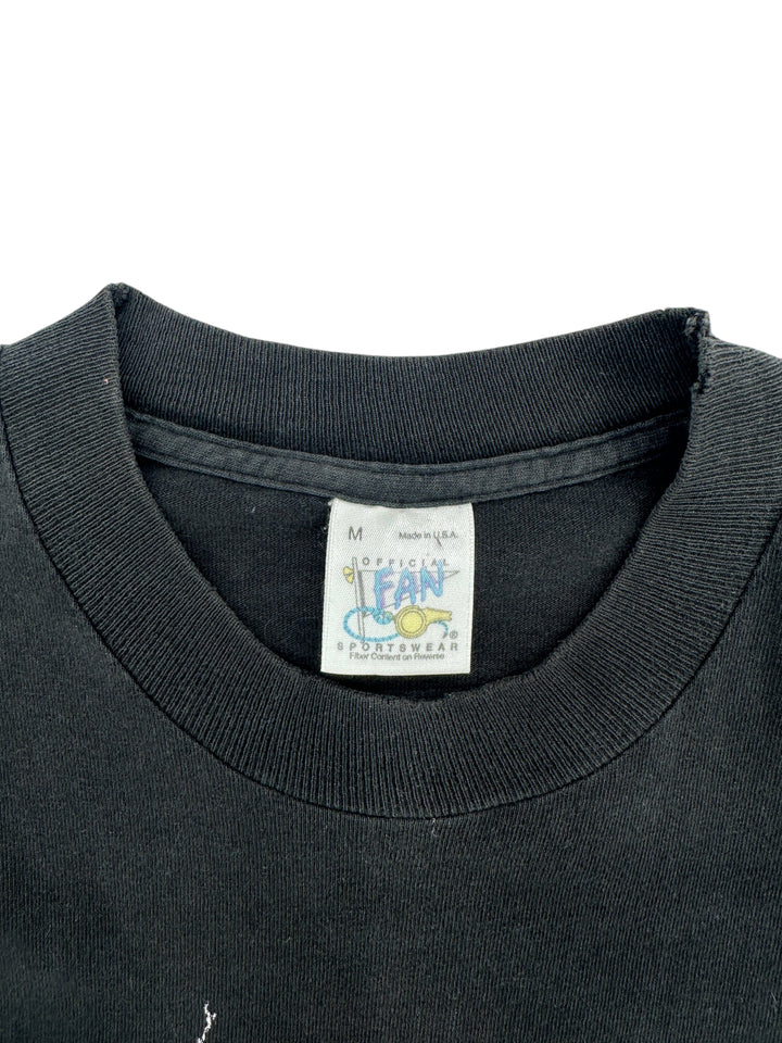 Exile Vintage 1990s Green Bay Packers T-shirt collar tag showing size M and Official Fan Sportswear branding