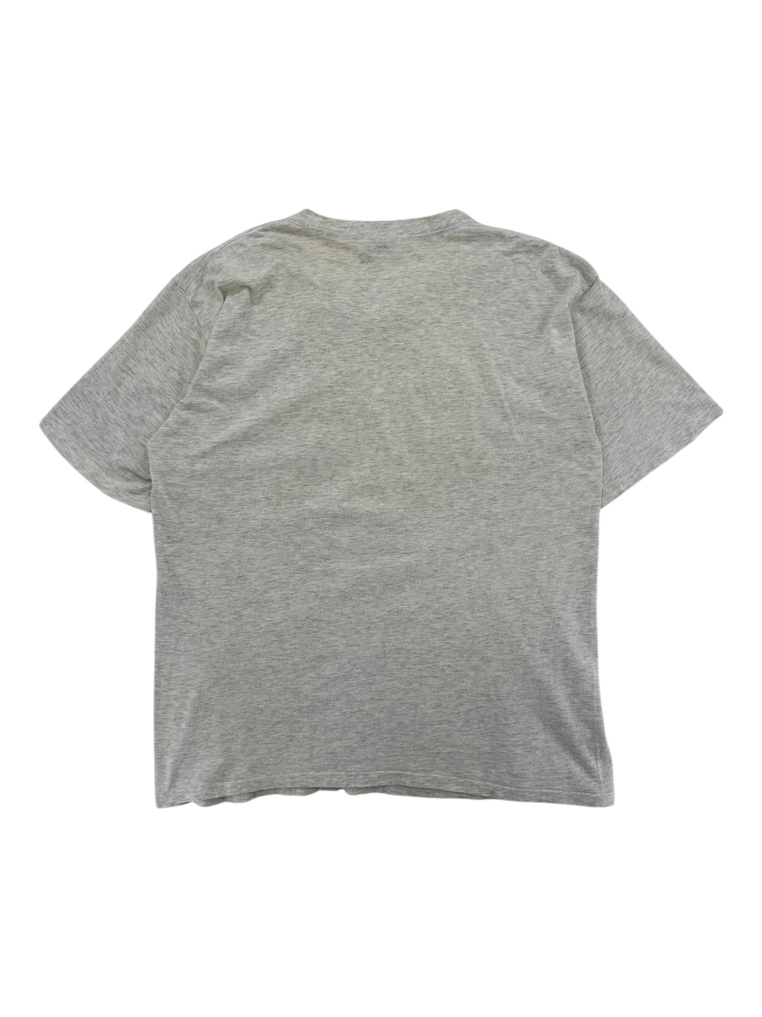 Exile Vintage grey heathered cotton 1970s Snoopy Joe Justice t-shirt, back view showing plain fabric