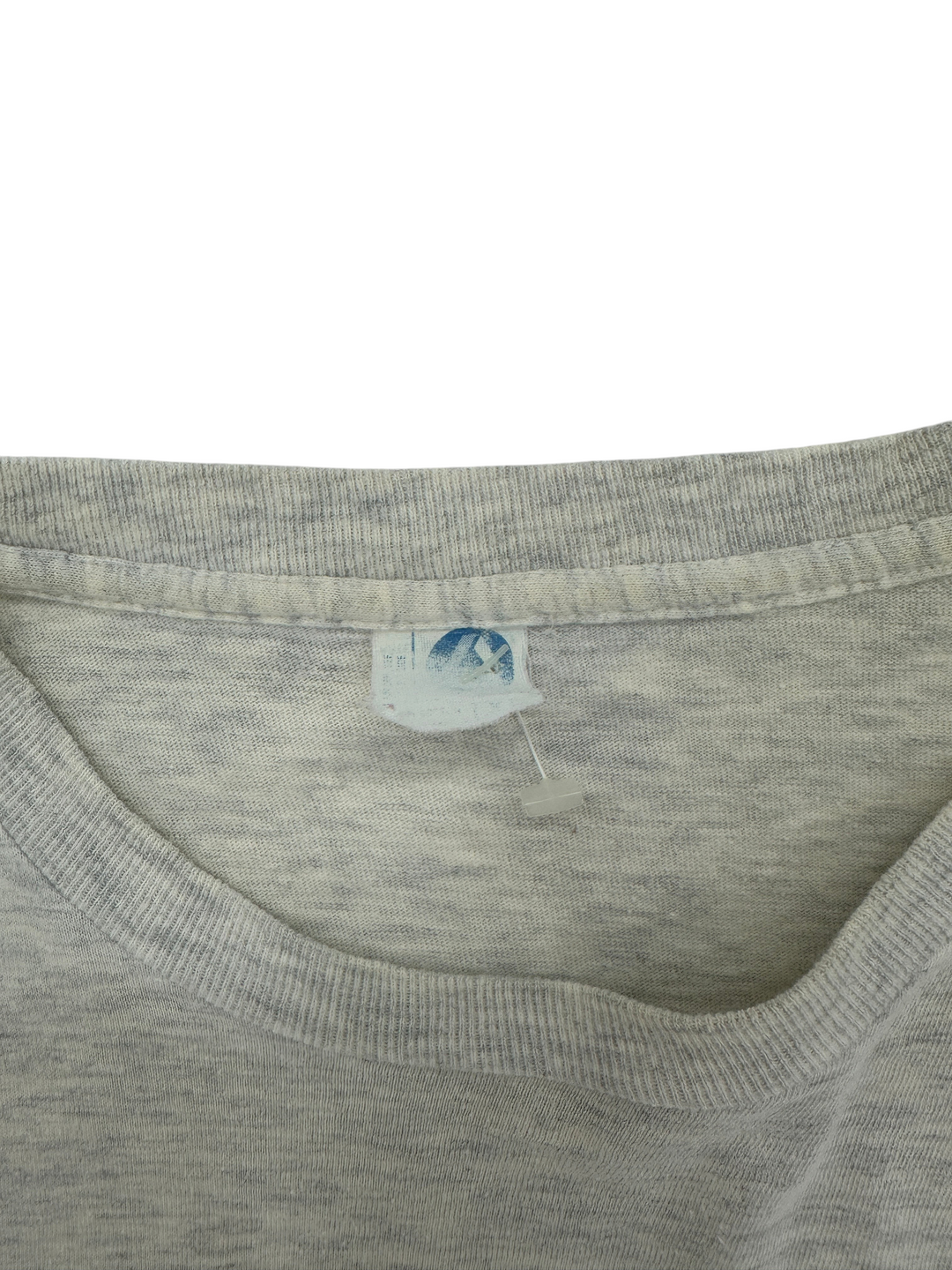 Exile Vintage grey heathered cotton t-shirt with a worn interior neck label showing a blue logo