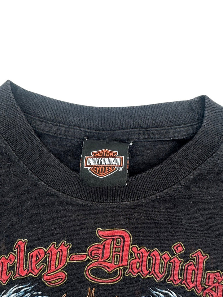 Exile Vintage black 2000s Harley Davidson Loyal To One t-shirt featuring a classic branded neck label