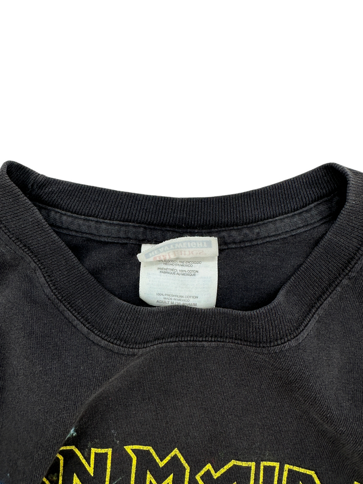 Exile Vintage 2000s Iron Maiden Somewhere In Time black cotton t-shirt collar and tag detail
