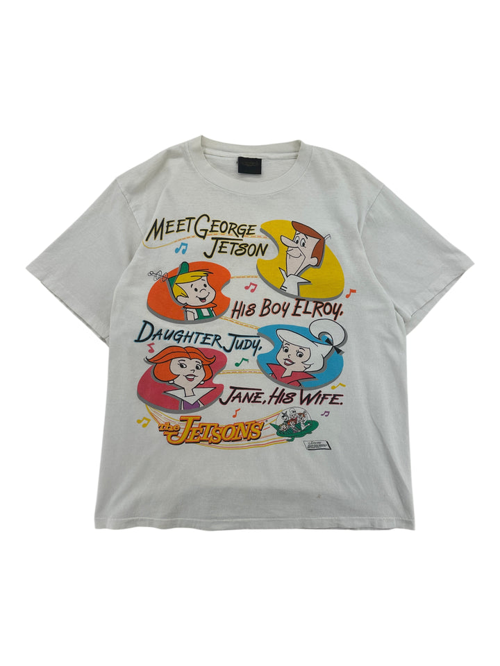 Exile Vintage white 1990s The Jetsons graphic T-shirt featuring George, Jane, Elroy, and Judy Jetson characters.