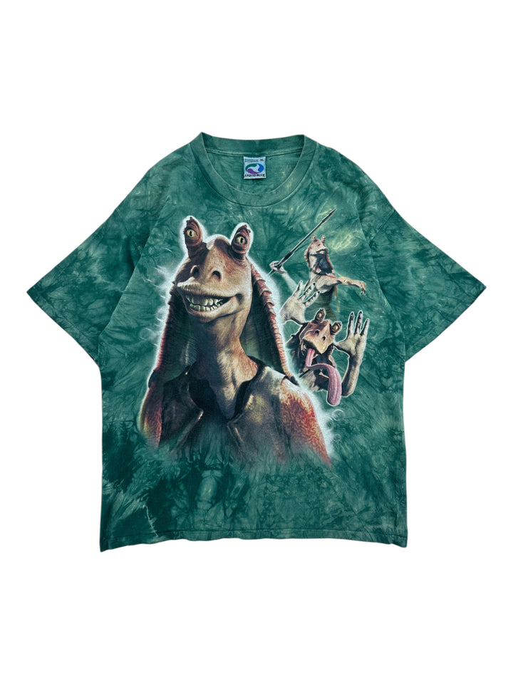 Exile Vintage Liquid Blue Jar Jar Binks graphic t-shirt in green tie-dye cotton with Star Wars character print