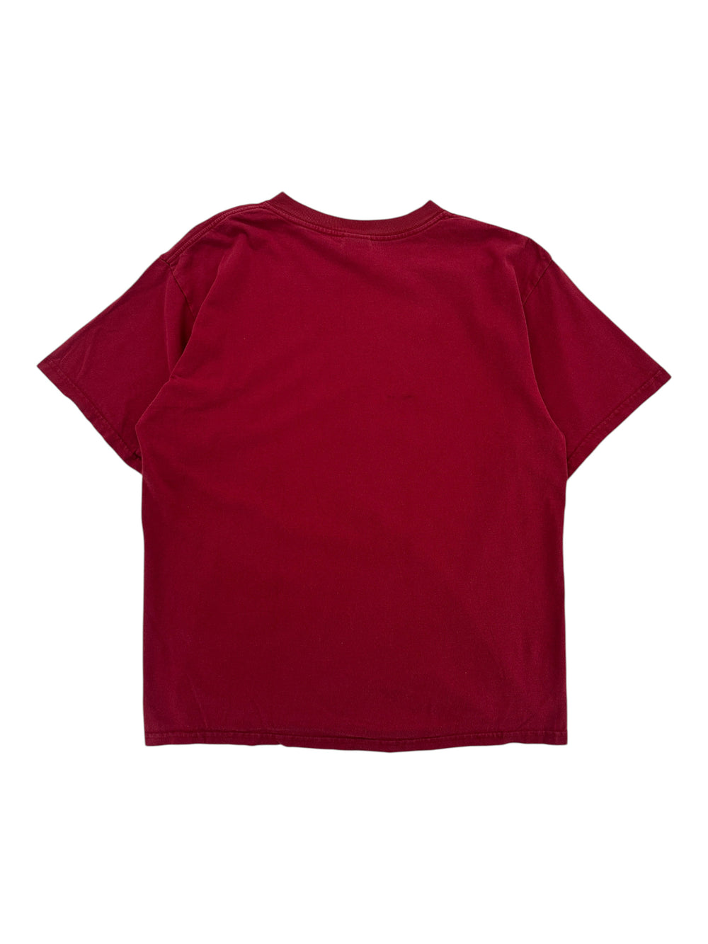 Exile Vintage 2003 Led Zeppelin Icarus T-shirt in solid maroon, back view of a vintage cotton crewneck tee.