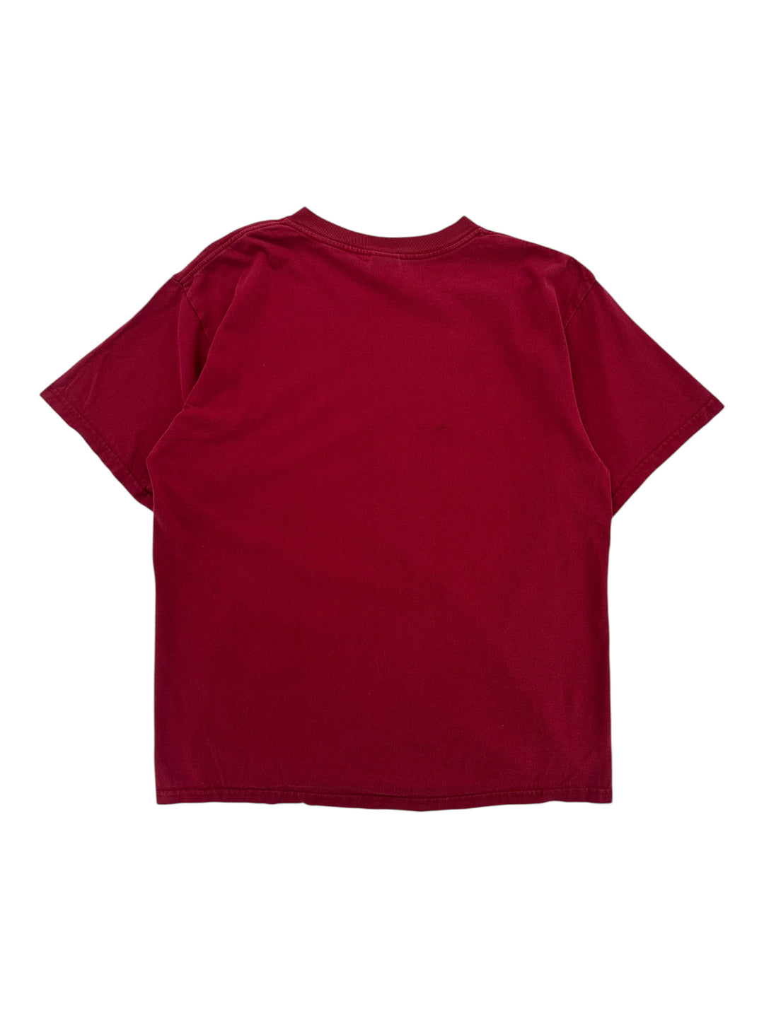 Exile Vintage 2003 Led Zeppelin Icarus T-shirt in solid maroon, back view of a vintage cotton crewneck tee.