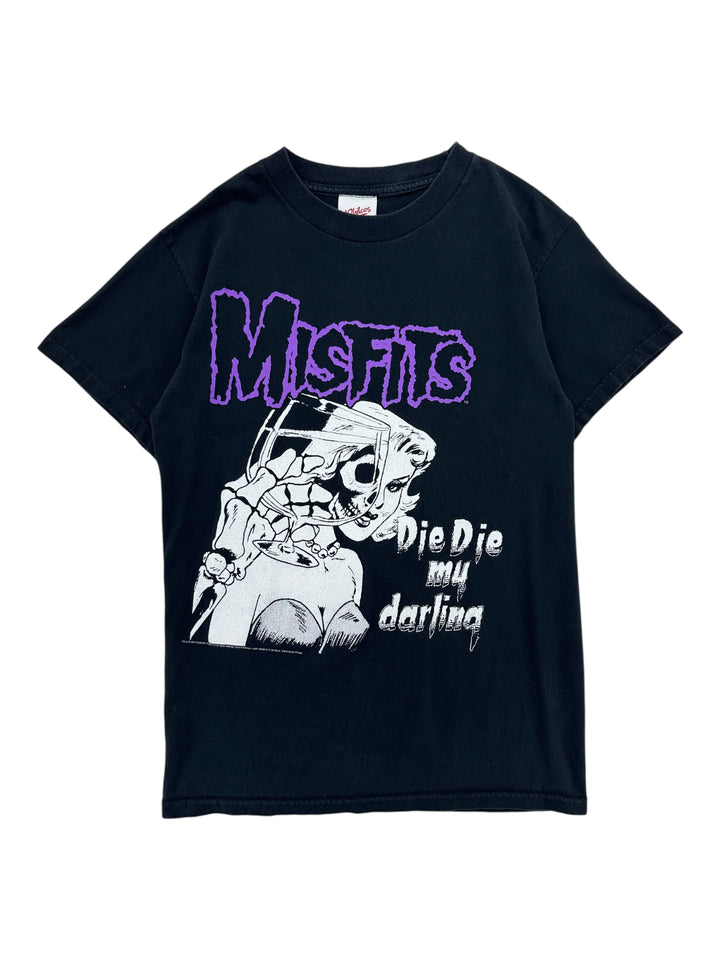 Exile Vintage 2007 Misfits Die Die My Darling black graphic t-shirt with purple logo and skeleton illustration