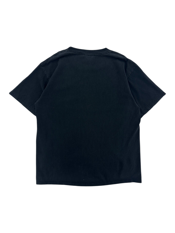 Back view of a plain black Exile Vintage Molson Ex sports promo t-shirt in size large.