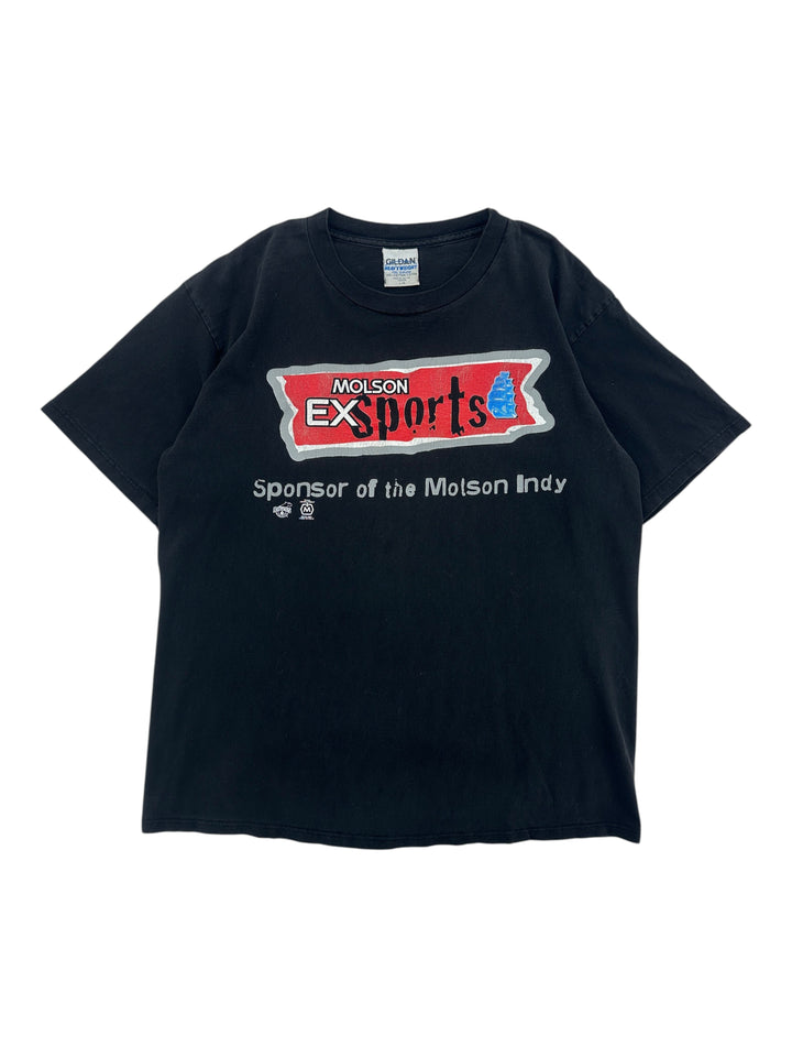 Exile Vintage black Molson Ex Sports promo t-shirt with graphic print, size large.