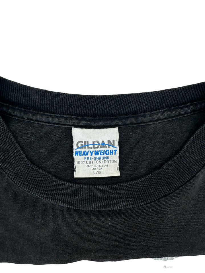 Exile Vintage Molson Ex sports promo t-shirt featuring a black Gildan Heavyweight cotton neck label in size large