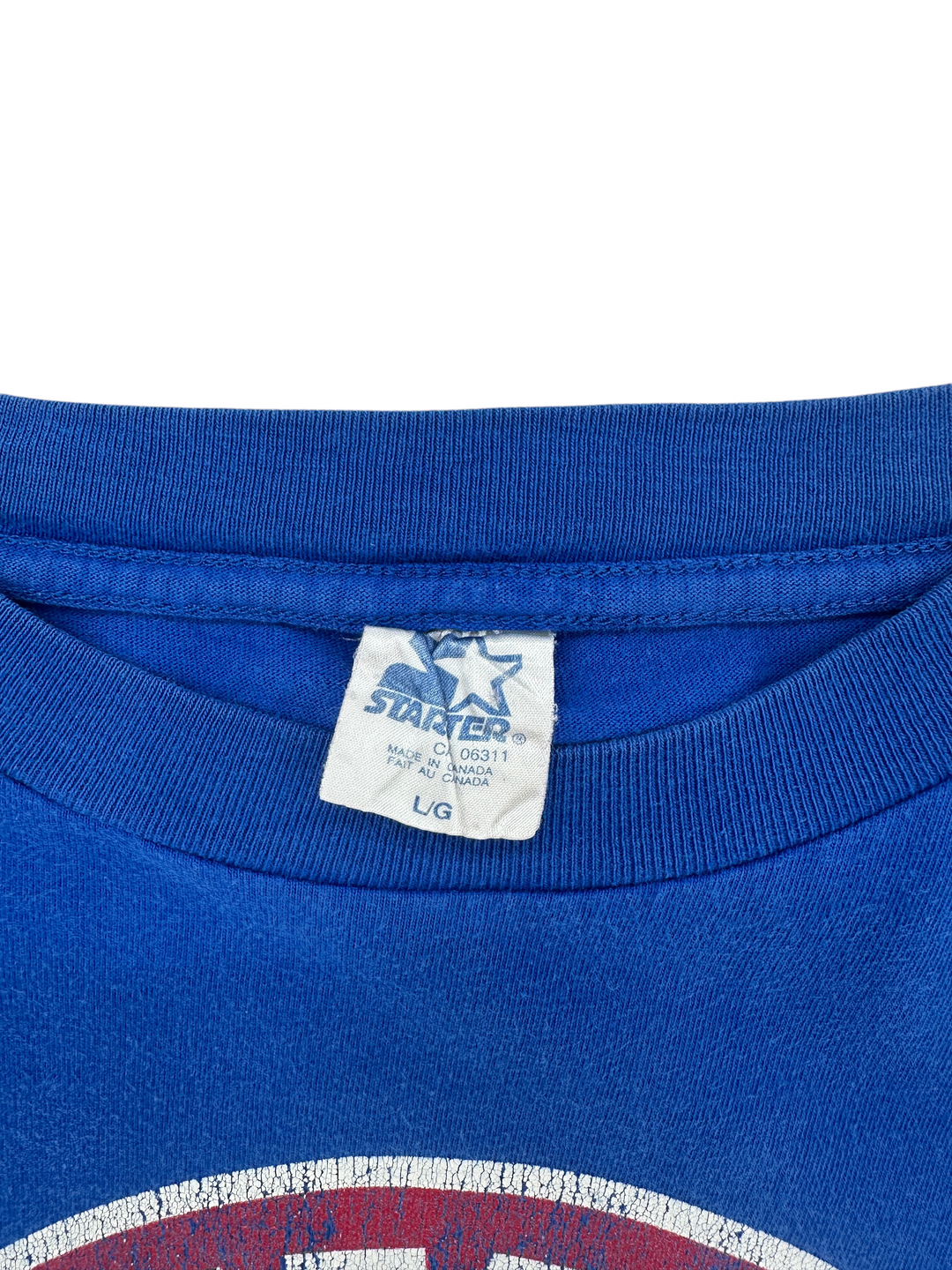 Exile Vintage 1990s Montreal Expos T-shirt featuring a blue Starter brand tag on the inner collar
