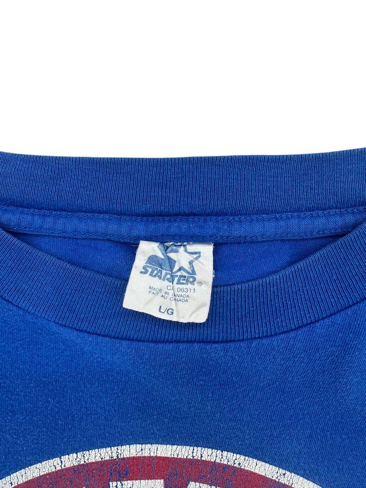 Exile Vintage 1990s Montreal Expos T-shirt featuring a blue Starter brand tag on the inner collar