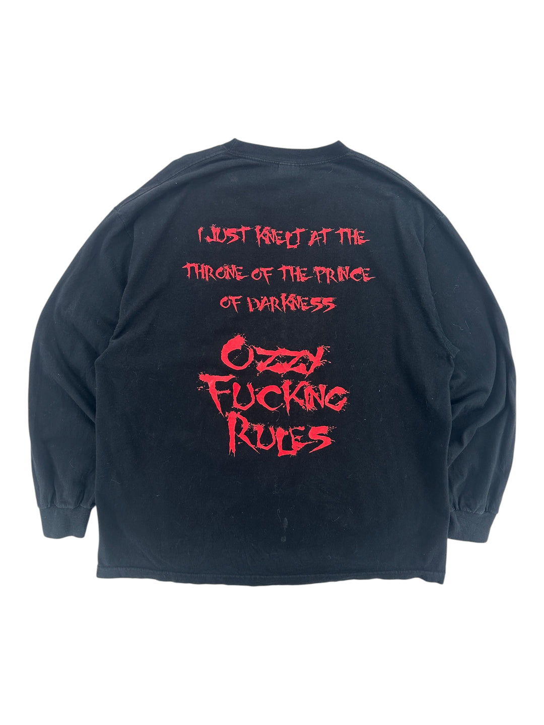 Exile Vintage black long sleeve shirt featuring red Ozzy Osbourne Prince of Darkness graphic on the back