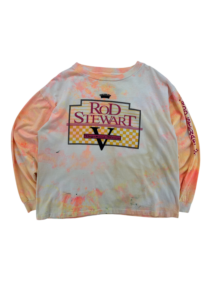 Exile Vintage 1990s Rod Stewart Vagabond Heart long sleeve shirt with orange and yellow tie-dye print