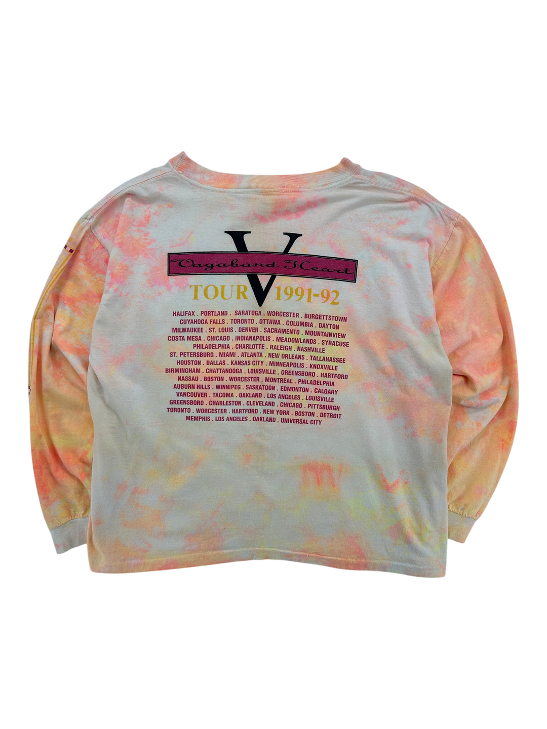 Exile Vintage 1990s Rod Stewart Vagabond Heart tour long sleeve shirt with orange and yellow tie-dye print
