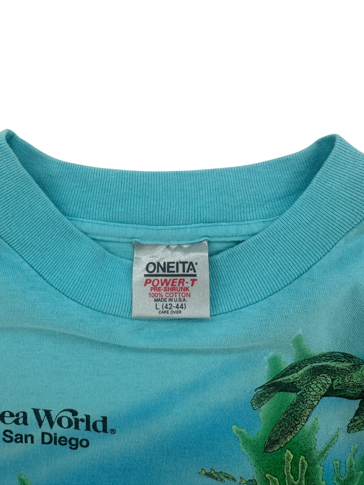 Exile Vintage 1980s Sea World San Diego light blue cotton t-shirt with Oneita Power-T tag