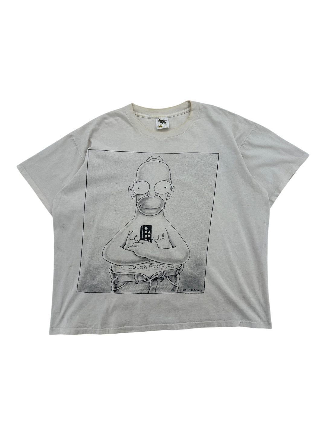 Exile Vintage 1990s white The Simpsons Homer Simpson Couch Potato graphic t-shirt in size XL