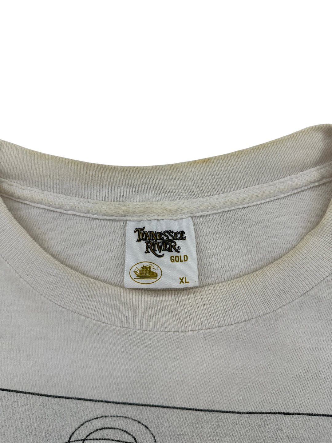 Exile Vintage 1990s The Simpsons Couch Potato T-shirt tag showing Tennessee River Gold branding and size XL