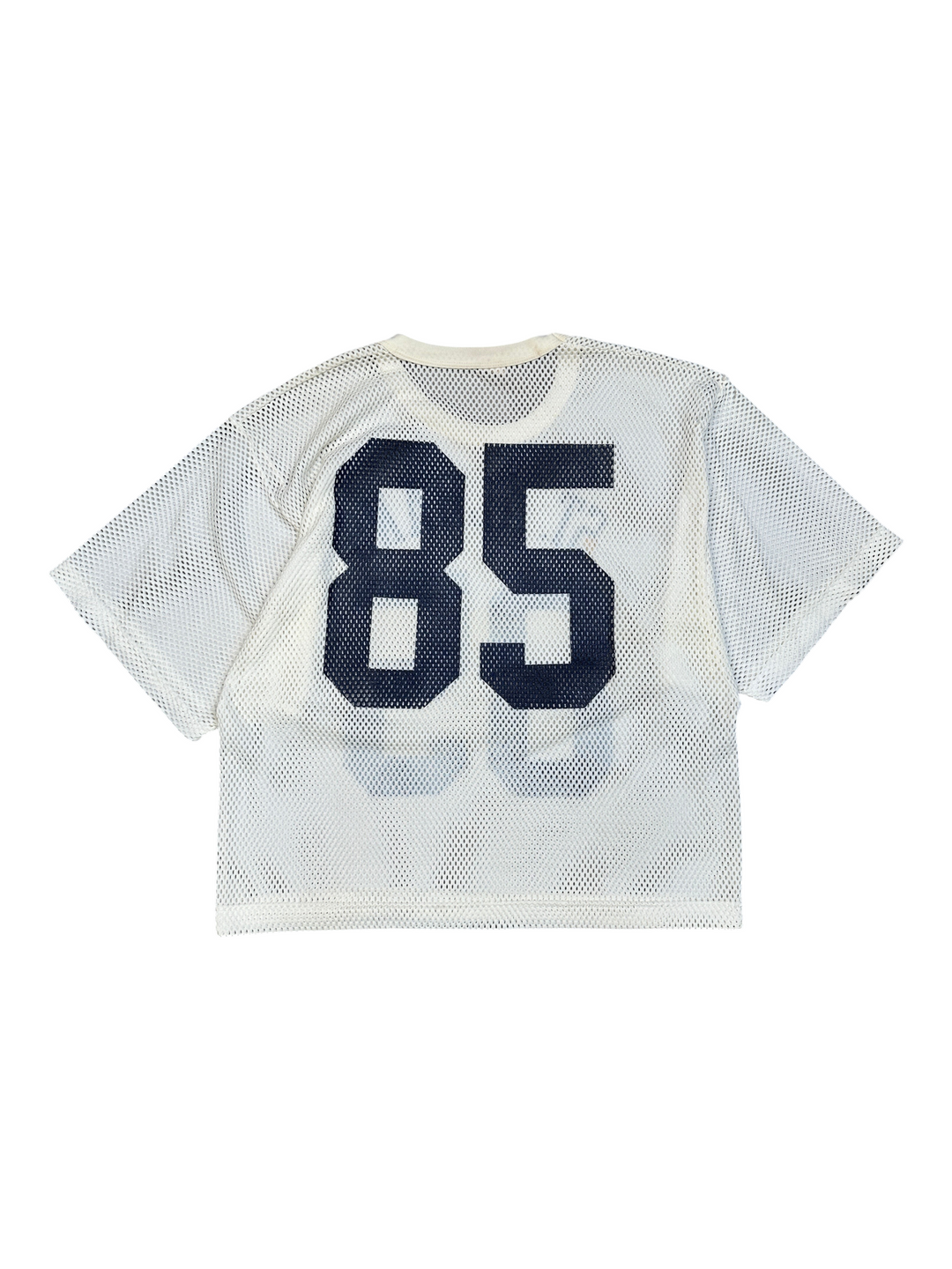 Exile Vintage St Albans white mesh t-shirt with large navy blue number 85 print on the back, size large.
