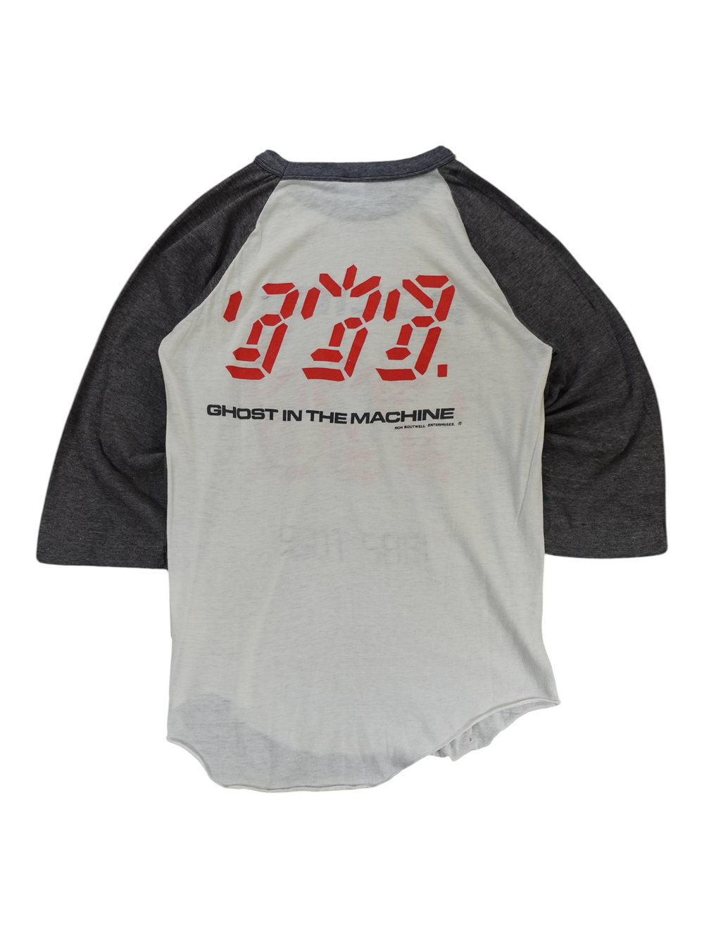 Exile Vintage 1982 The Police Ghost In The Machine raglan t-shirt with grey sleeves and red graphic print