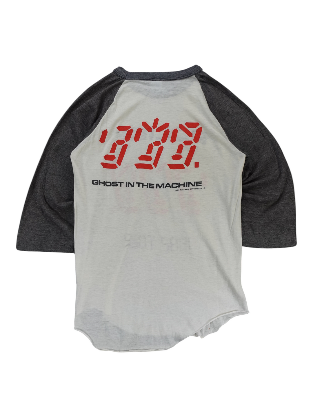 Exile Vintage 1982 The Police Ghost In The Machine raglan t-shirt with grey sleeves and red graphic print