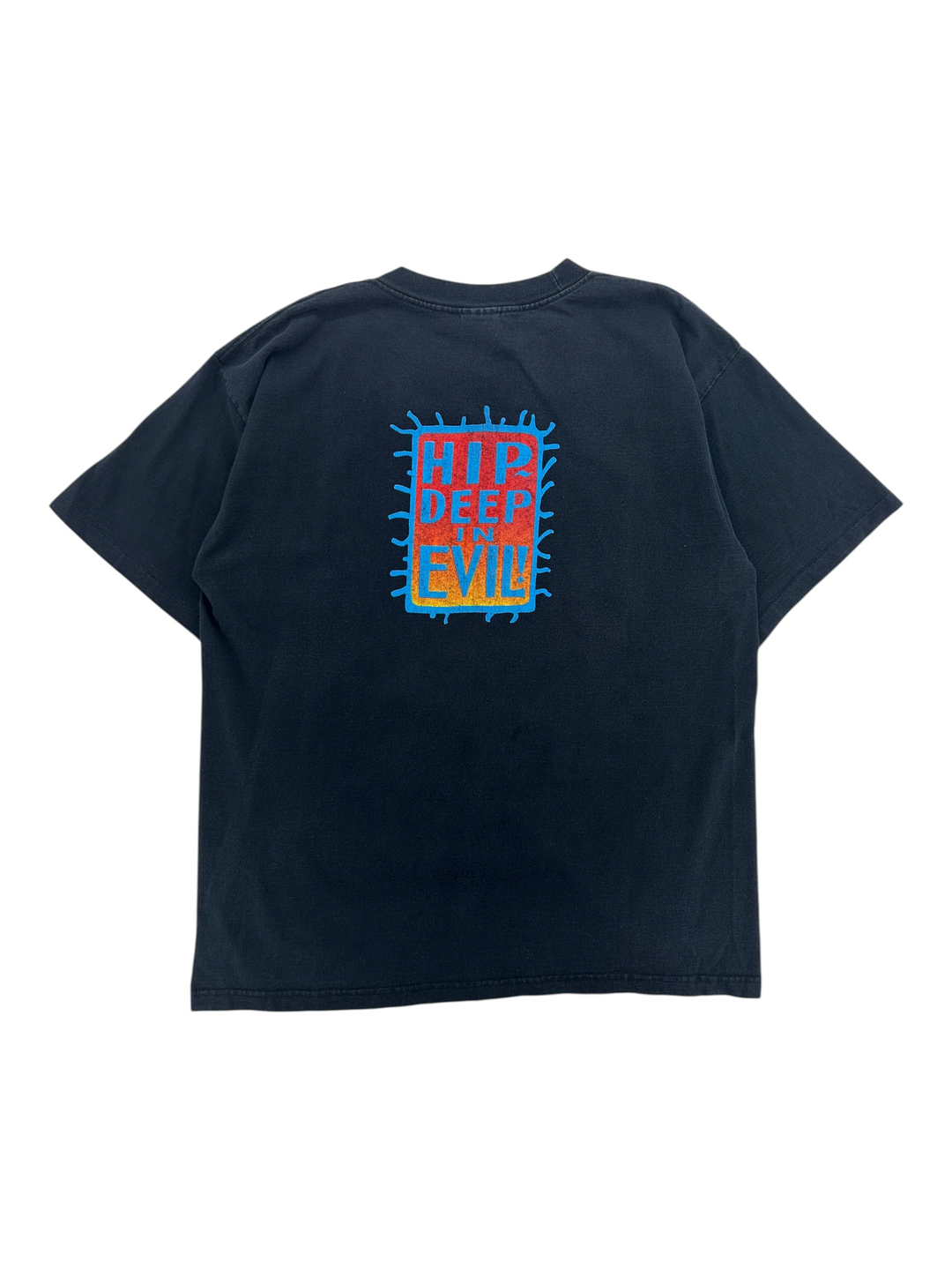 Exile Vintage black 1990s The Tick T-shirt featuring a Hip Deep In Evil graphic on the back