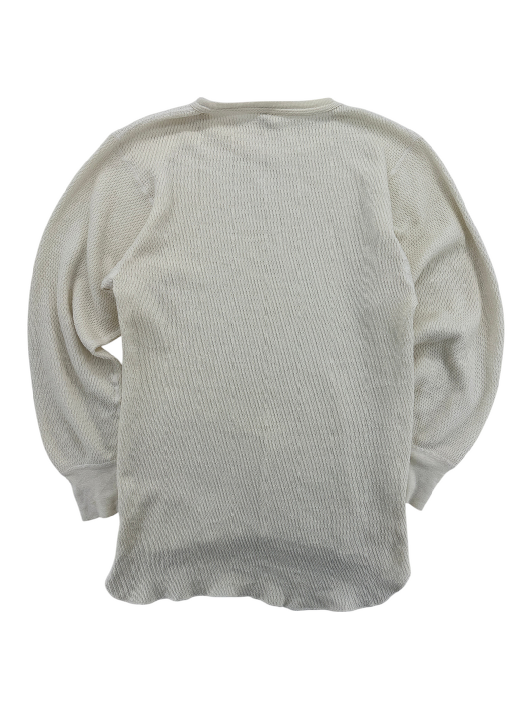 Exile Vintage 1980s 1990s JE Morgan Arctex thermal shirt in off-white waffle knit fabric, back view.
