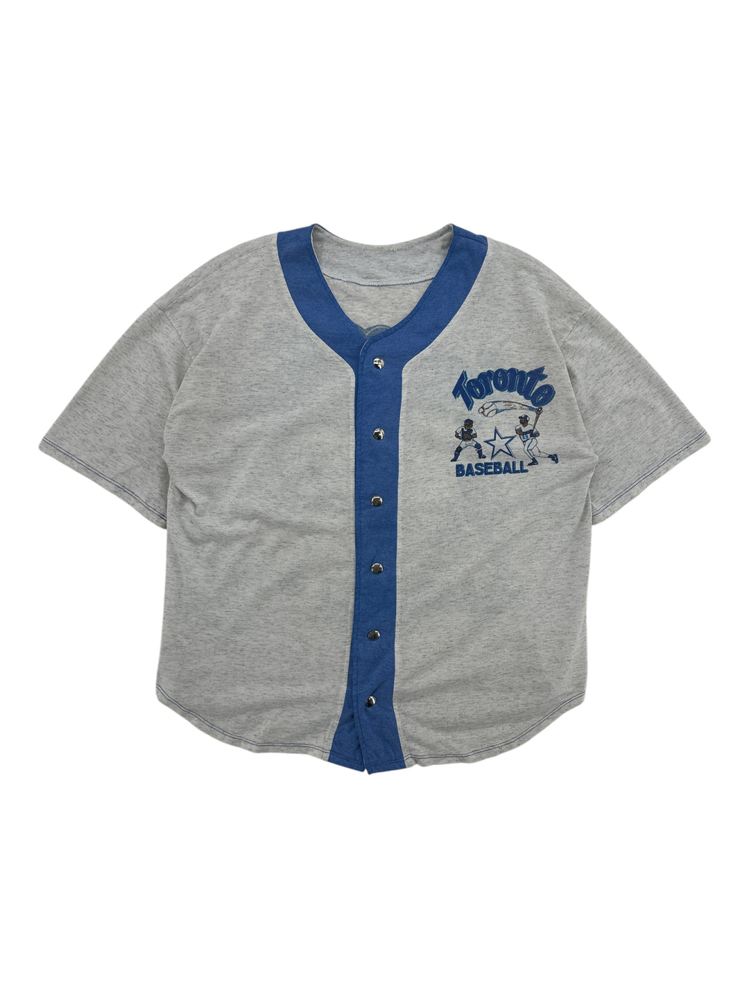 Exile Vintage 1990s grey and blue Toronto baseball jersey with button-up front and graphic print