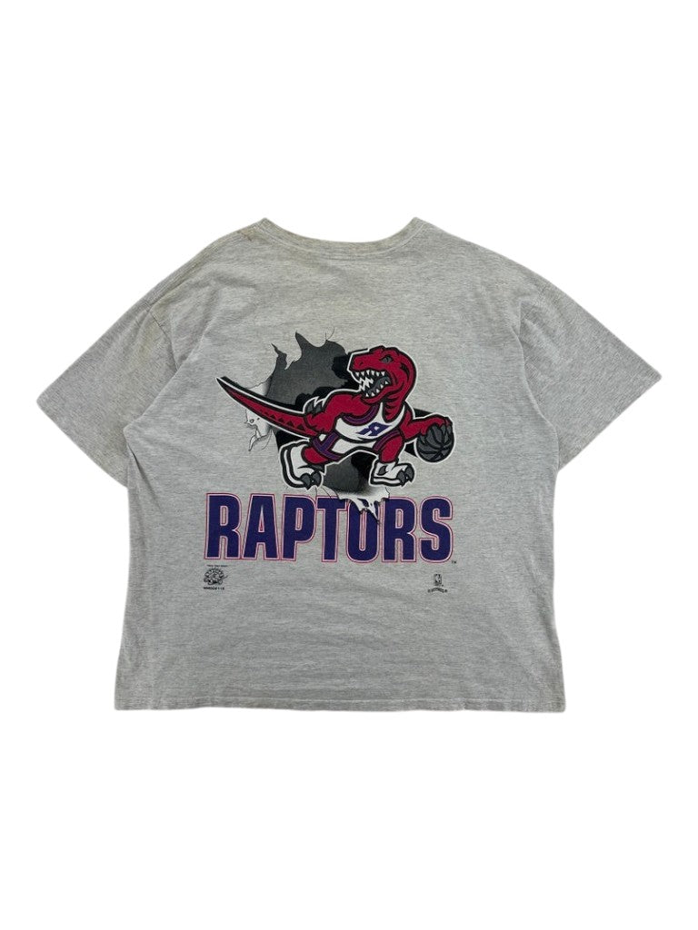 Exile Vintage 1990s Toronto Raptors grey graphic t-shirt with basketball dinosaur logo, size XL