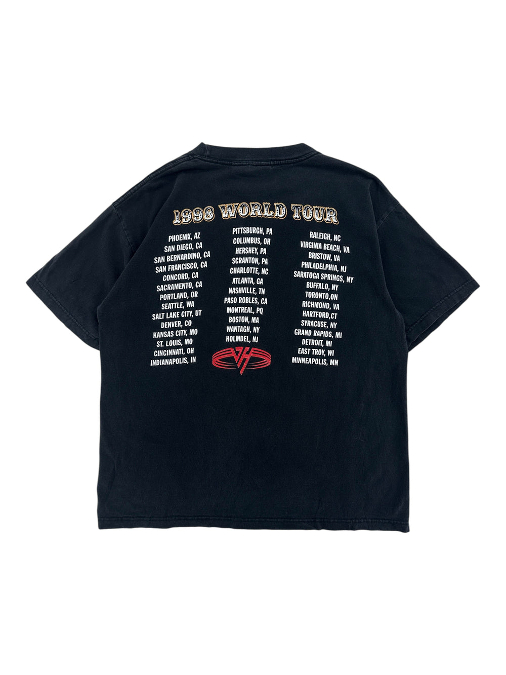 Exile Vintage black 1998 Van Halen III world tour graphic t-shirt with city list on the back