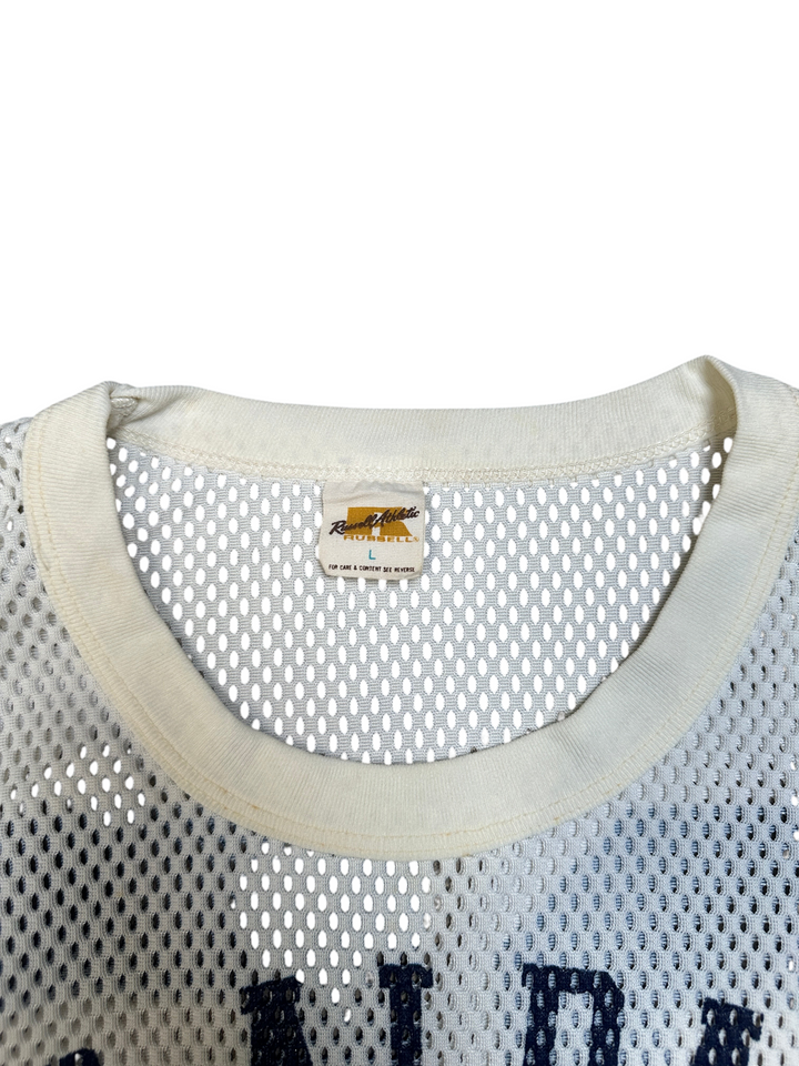 Exile Vintage white mesh St Albans Number 85 t-shirt with Russell Athletic neck label, size large