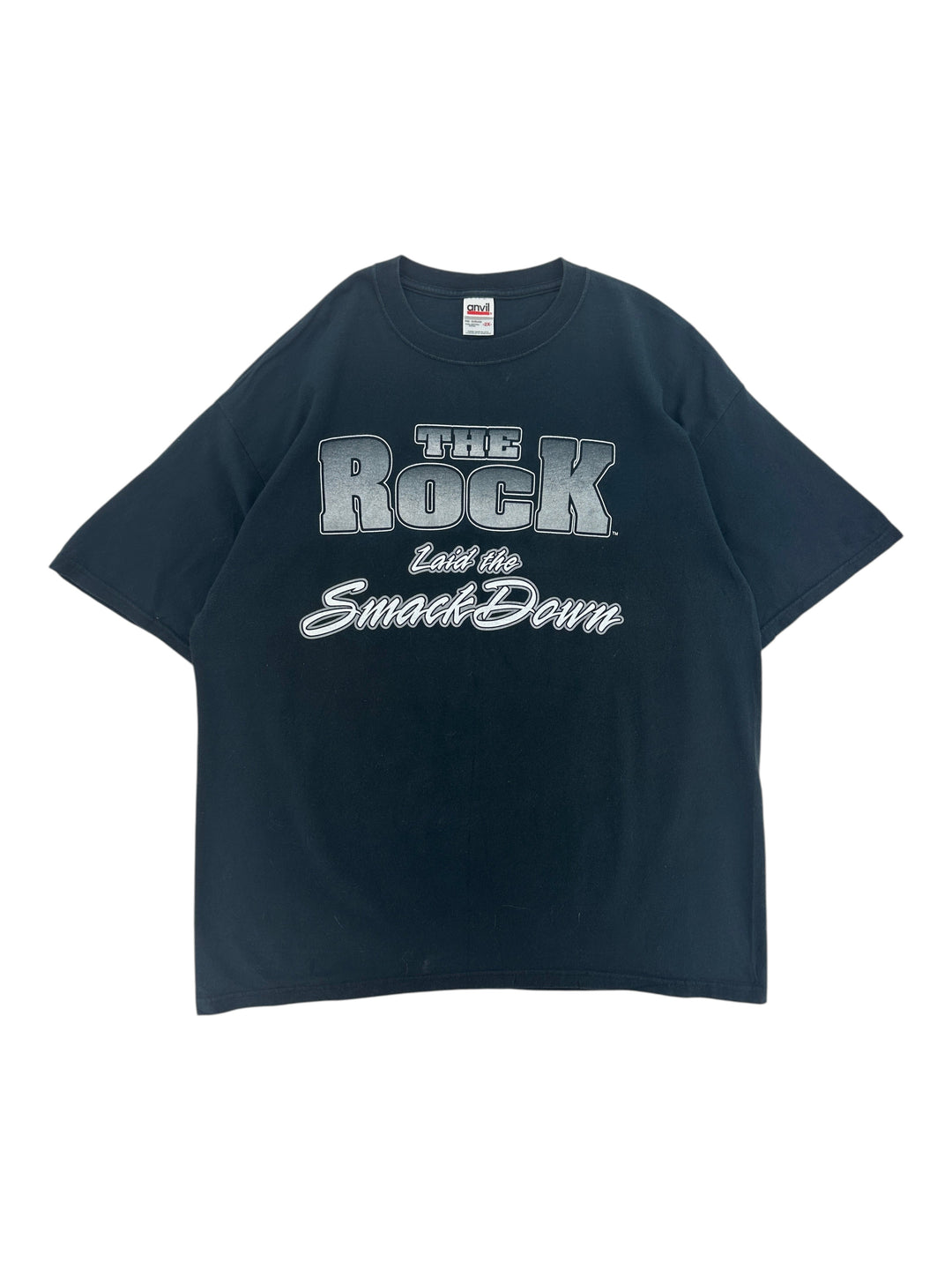 Exile Vintage 2000s WWF The Rock Laid The Smack Down black graphic t-shirt in size 2XL