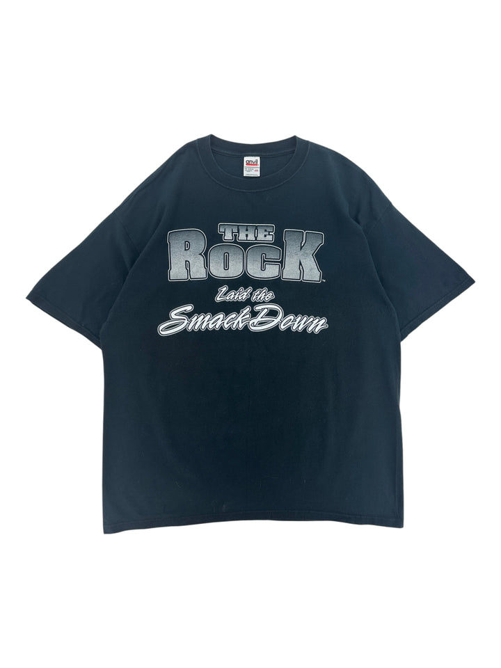 Exile Vintage 2000s WWF The Rock Laid The Smack Down black graphic t-shirt in size 2XL