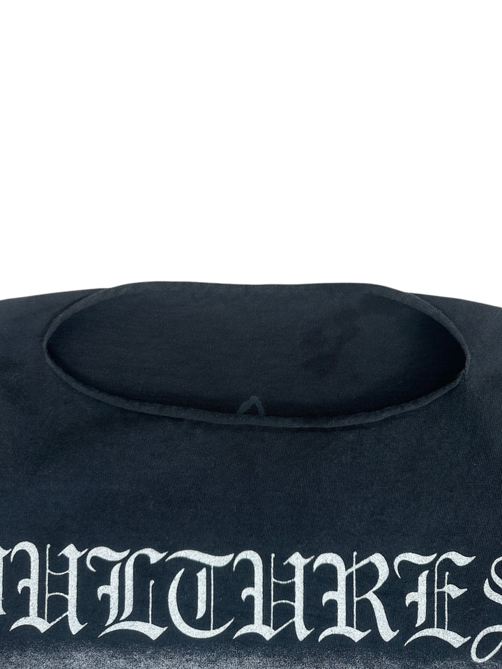 Exile Vintage black Kanye West Yeezy Vultures long sleeve shirt with white gothic lettering detail at the neckline