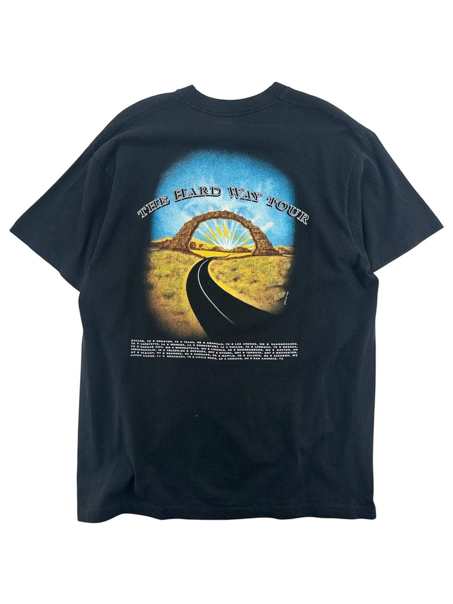 1990s Exile Vintage black cotton t-shirt with 'The Hard Way Tour' graphic and concert dates. Size XL.