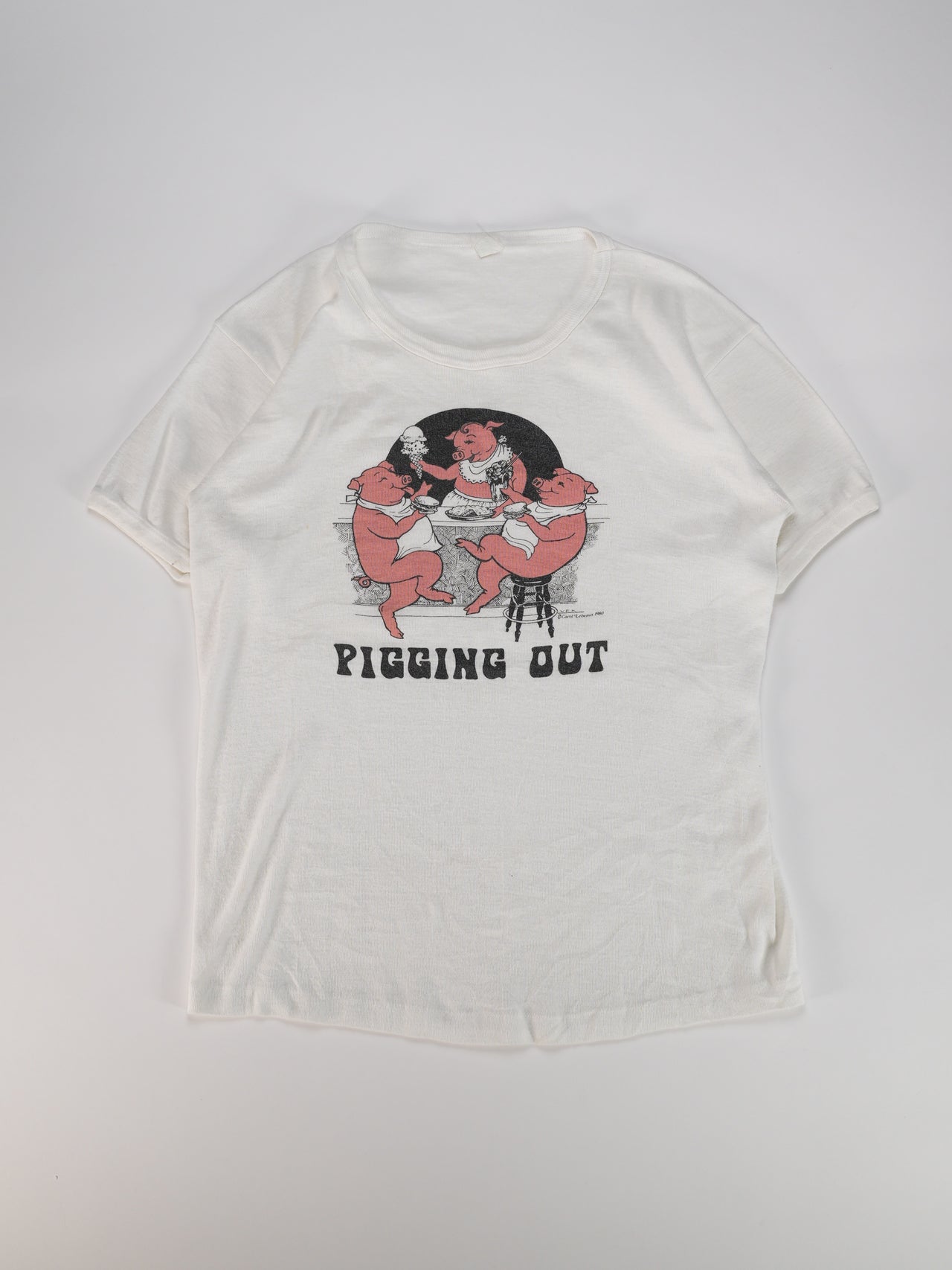 1970s - "Pigging Out" Cartoon Pig Graphic T-Shirt