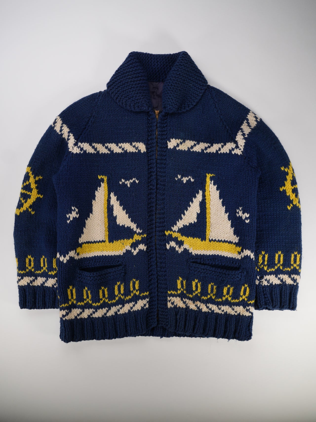 1960s - Hand Knit Nautical Boat Graphic Sweater