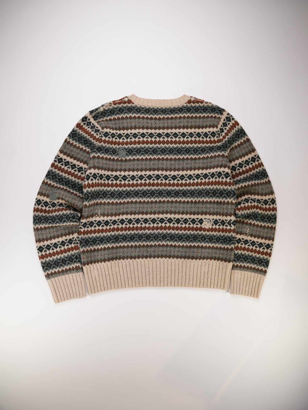 1990S - RRL Ralph Lauren Hand Knit Patterned Wool V-Neck Sweater