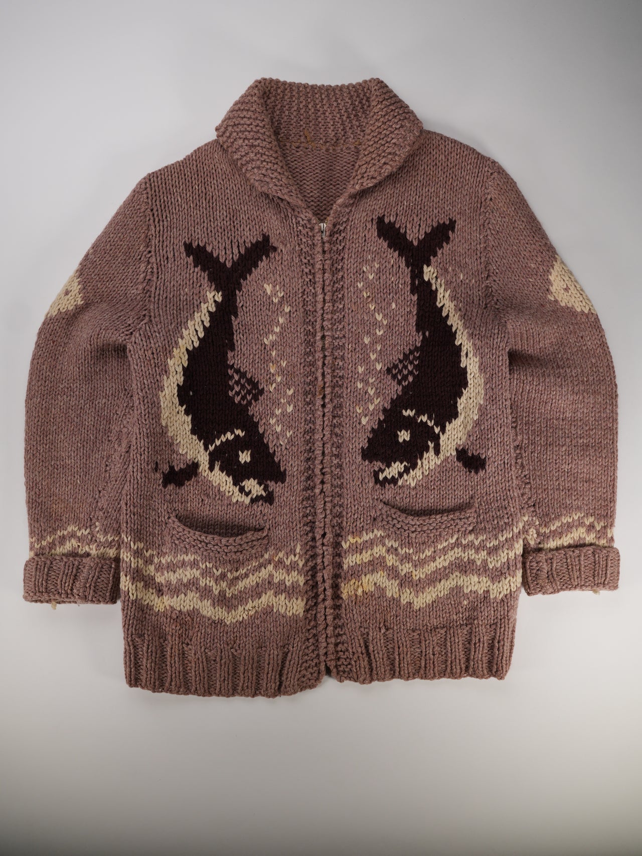 1950s - Hand Knit Fish Pattern Cowichan Sweater