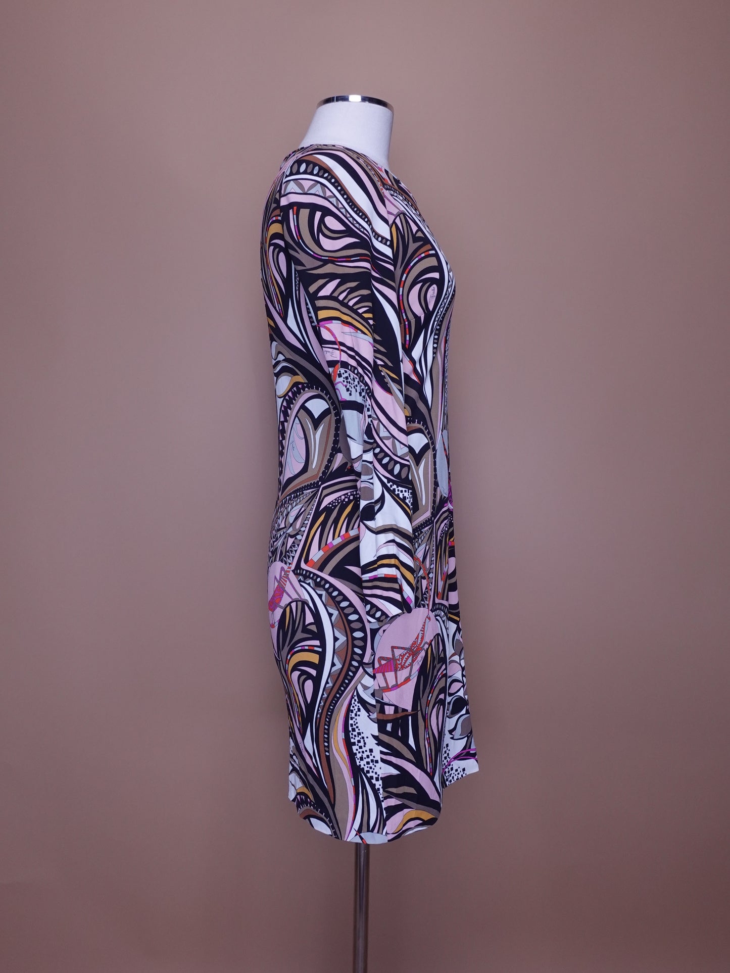 Vintage 1980s Emilio Pucci / Long Sleeve Dress / Bodycon / Colorful Print