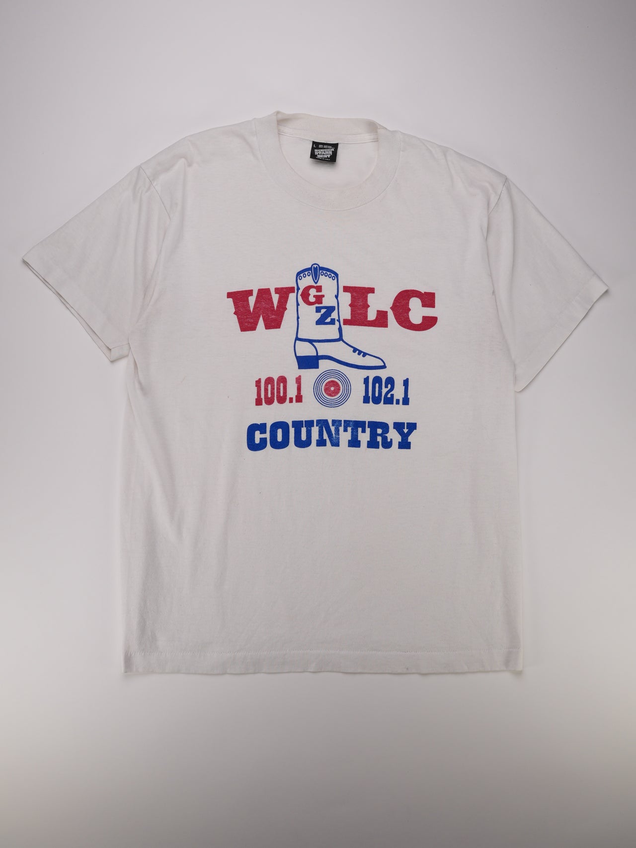 1990s - WGZLC Country Radio Graphic T-Shirt | Western Boot Print Tee | Men's Size Large