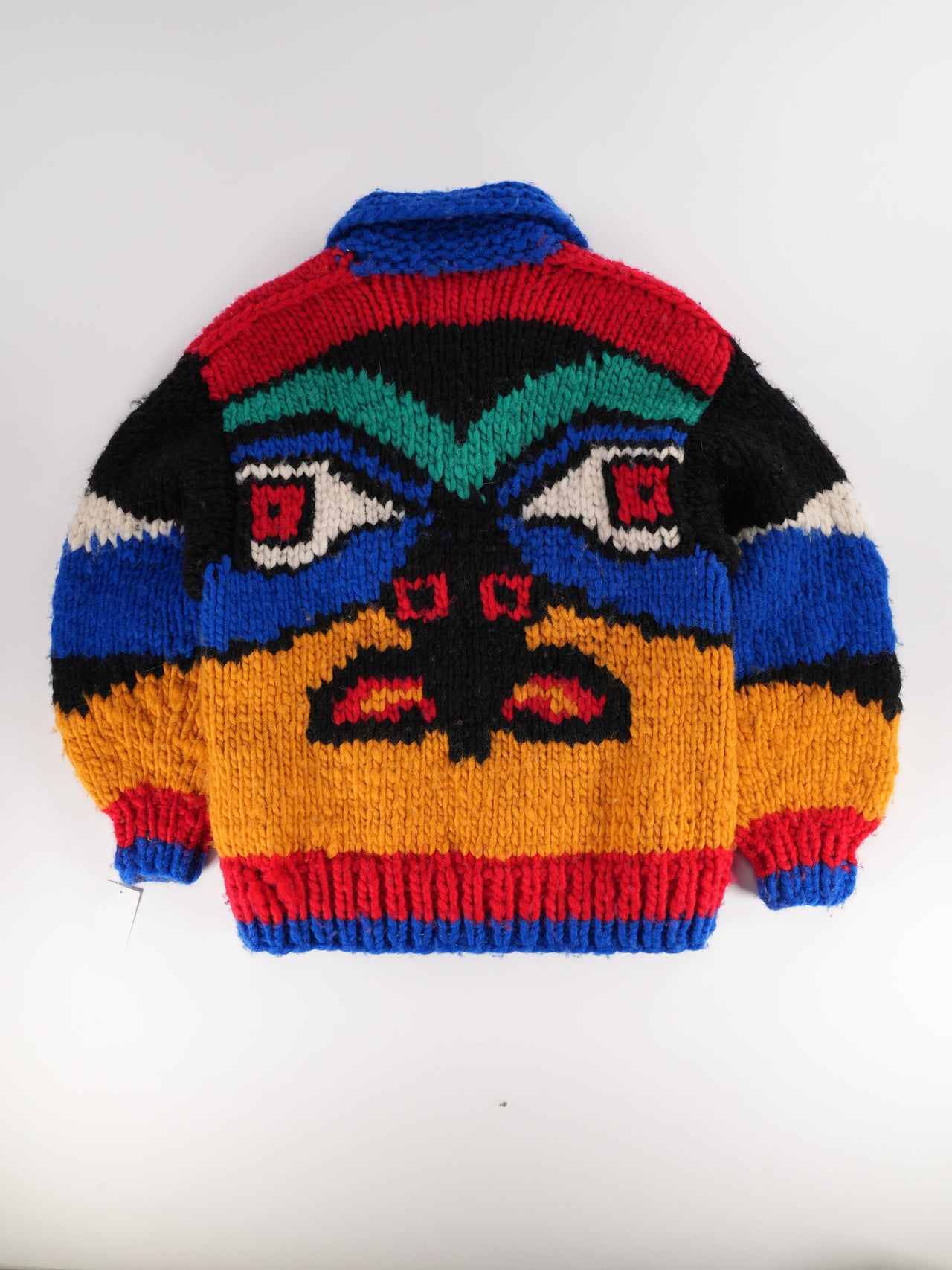 1980s - Longhouse Totem Motif Cowichan Style Knit Wool Sweater