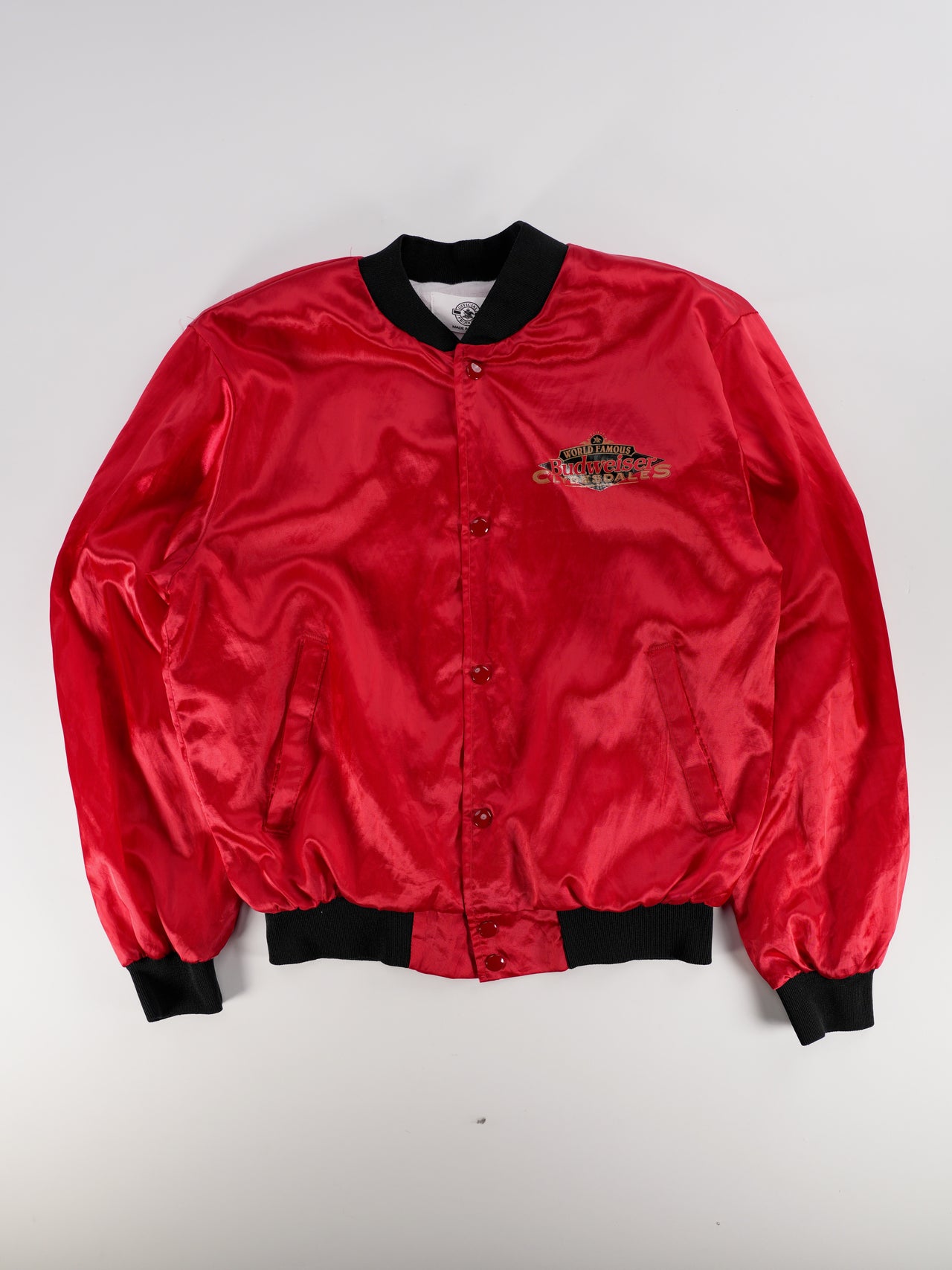 1980s - Budweiser Clydesdales Red Satin Bomber Jacket